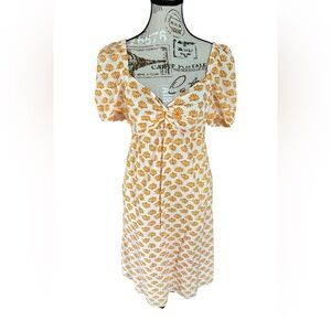 J Crew Factory Smocked Puff Sleeve Midi Dress | NWT | Orange Shell Print | Size